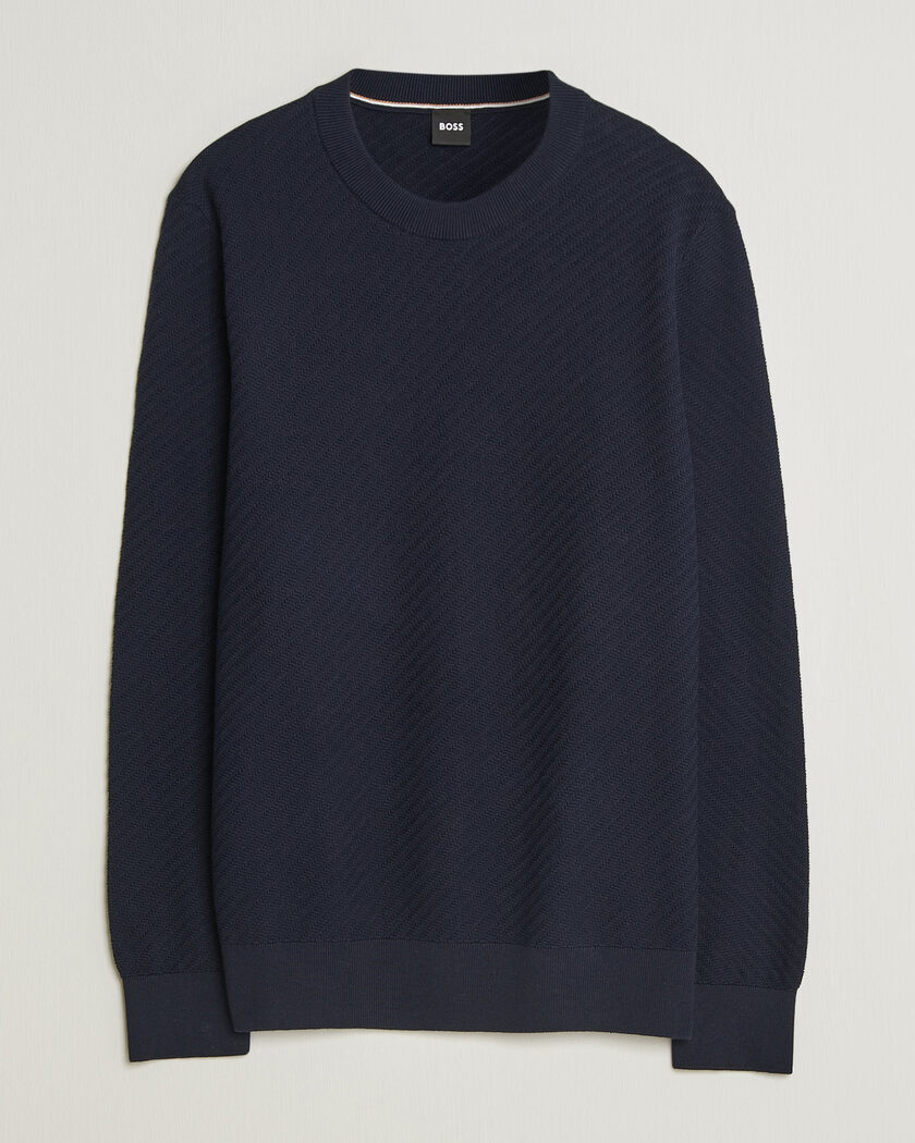 BOSS BLACK Lofranco Structured Knitted Sweater Dark Blue – Blue
