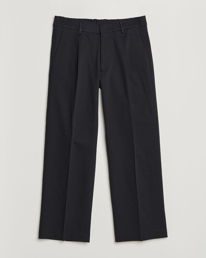 NN07 Kay Relaxed Fit Pleated Cotton Trousers Navy Blue – Blue