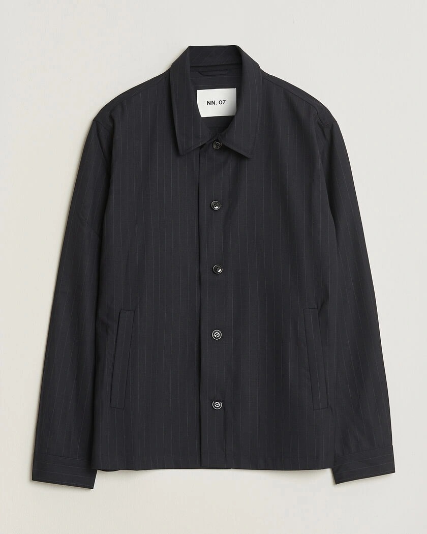 NN07 Zander Pinstriped Overshirt Navy Blue – Blue