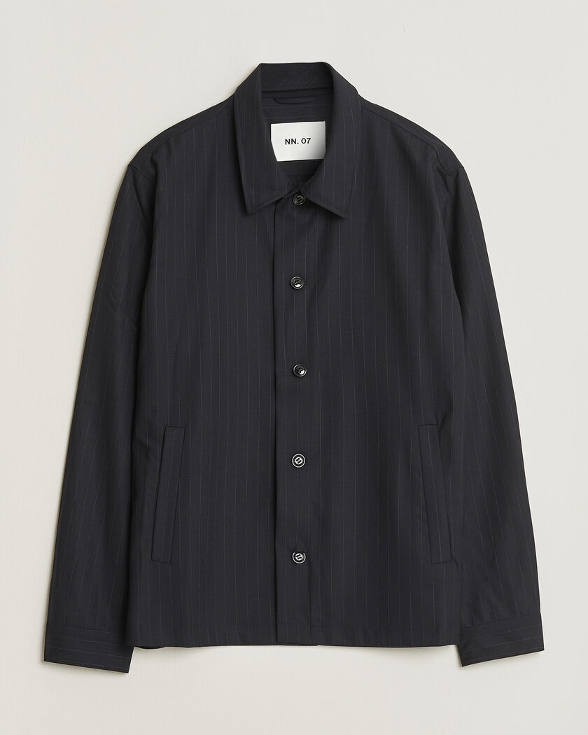 NN07 Zander Pinstriped Overshirt Navy Blue – Blue