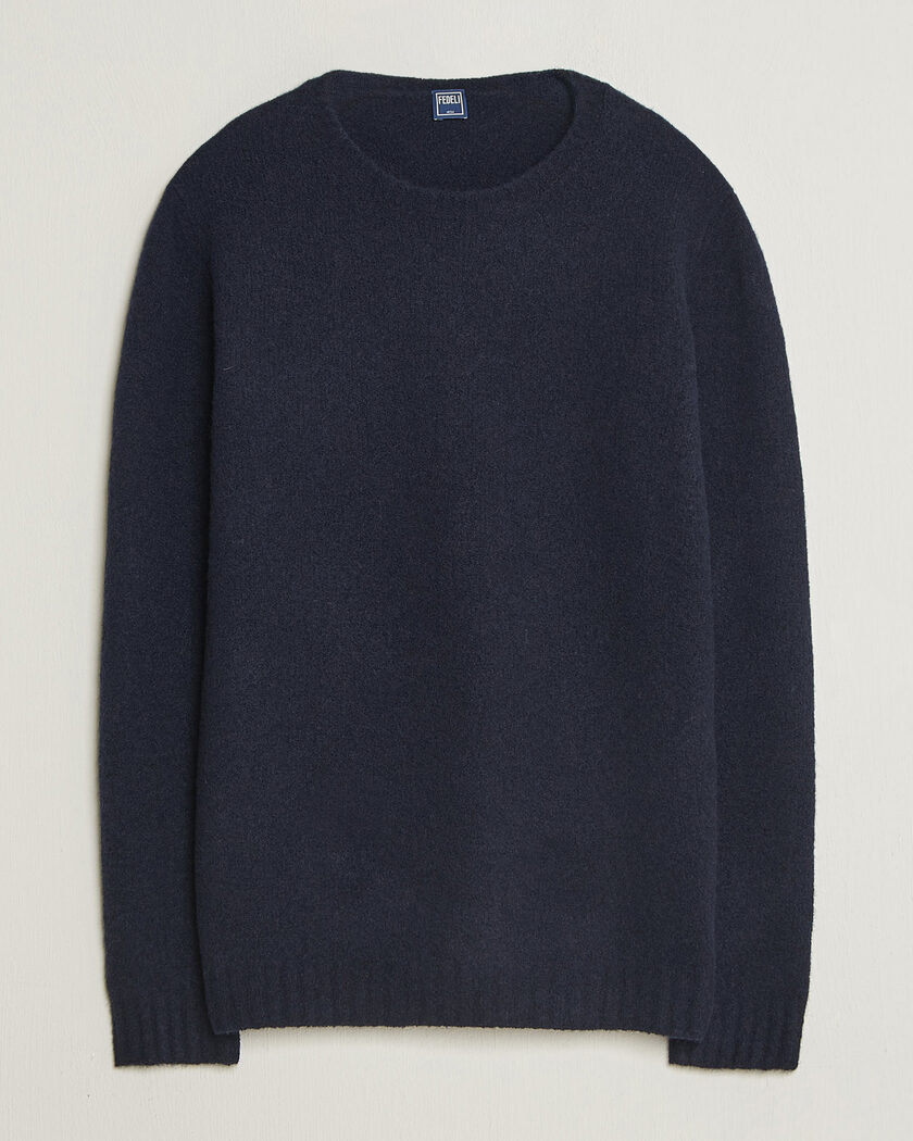 Fedeli Cashmere Blend Boucle Sweater Navy – Blue