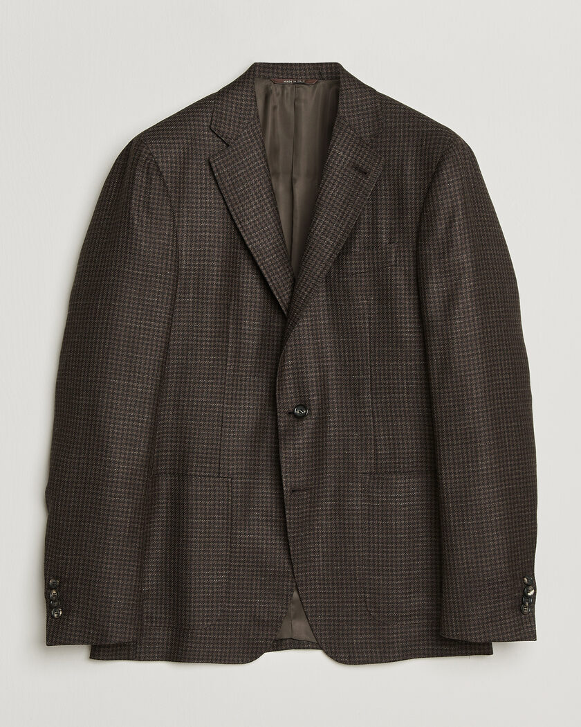 Canali Kei Houndstooth Flannel Blazer Dark Brown – Brown