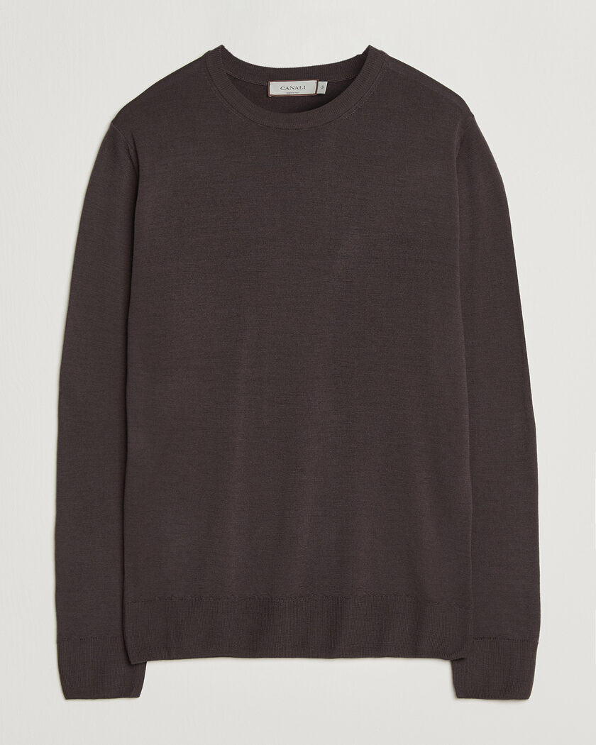 Canali Merino Wool Crew Neck Dark Brown – Brown