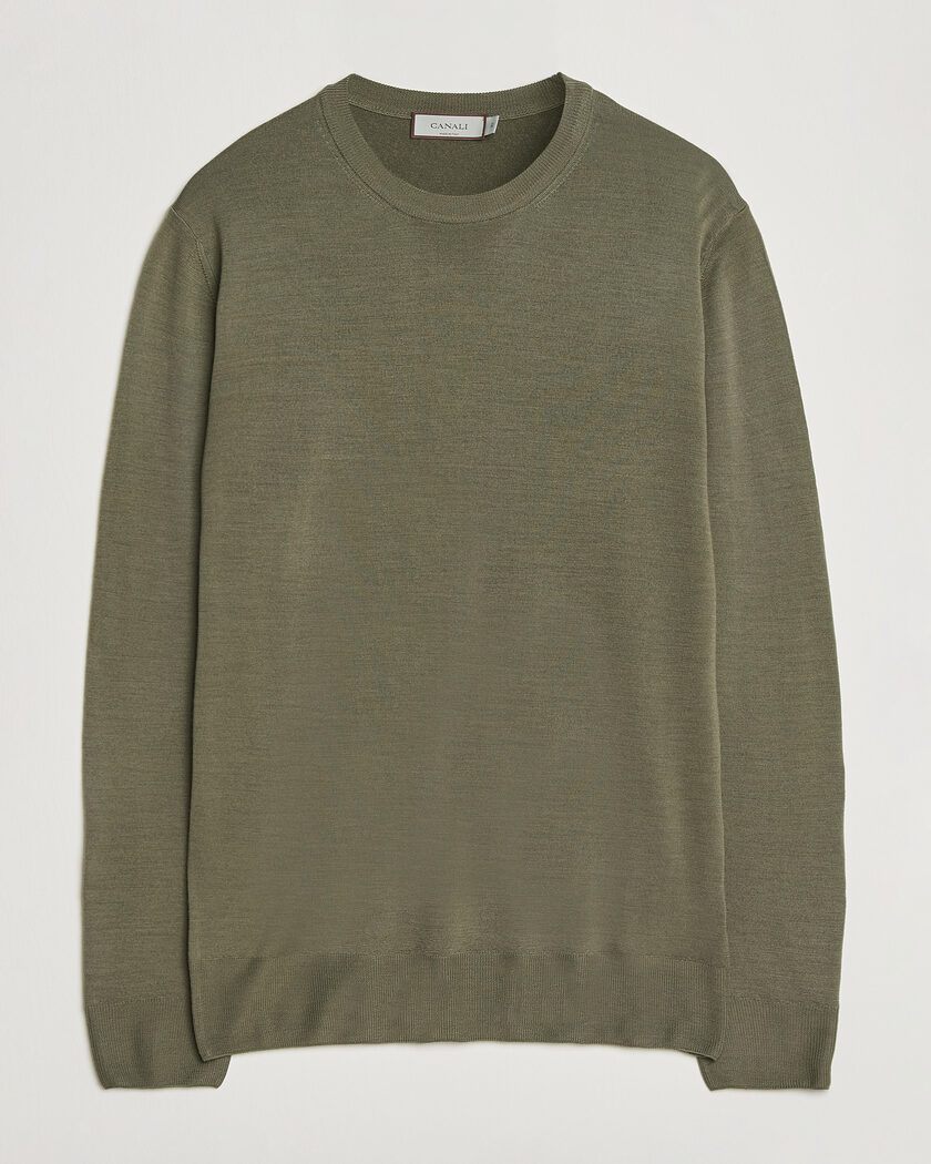 Canali Merino Wool Crew Neck Olive – Green