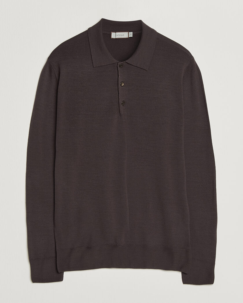 Canali Merino Wool Long Sleeve Polo Dark Brown – Brown