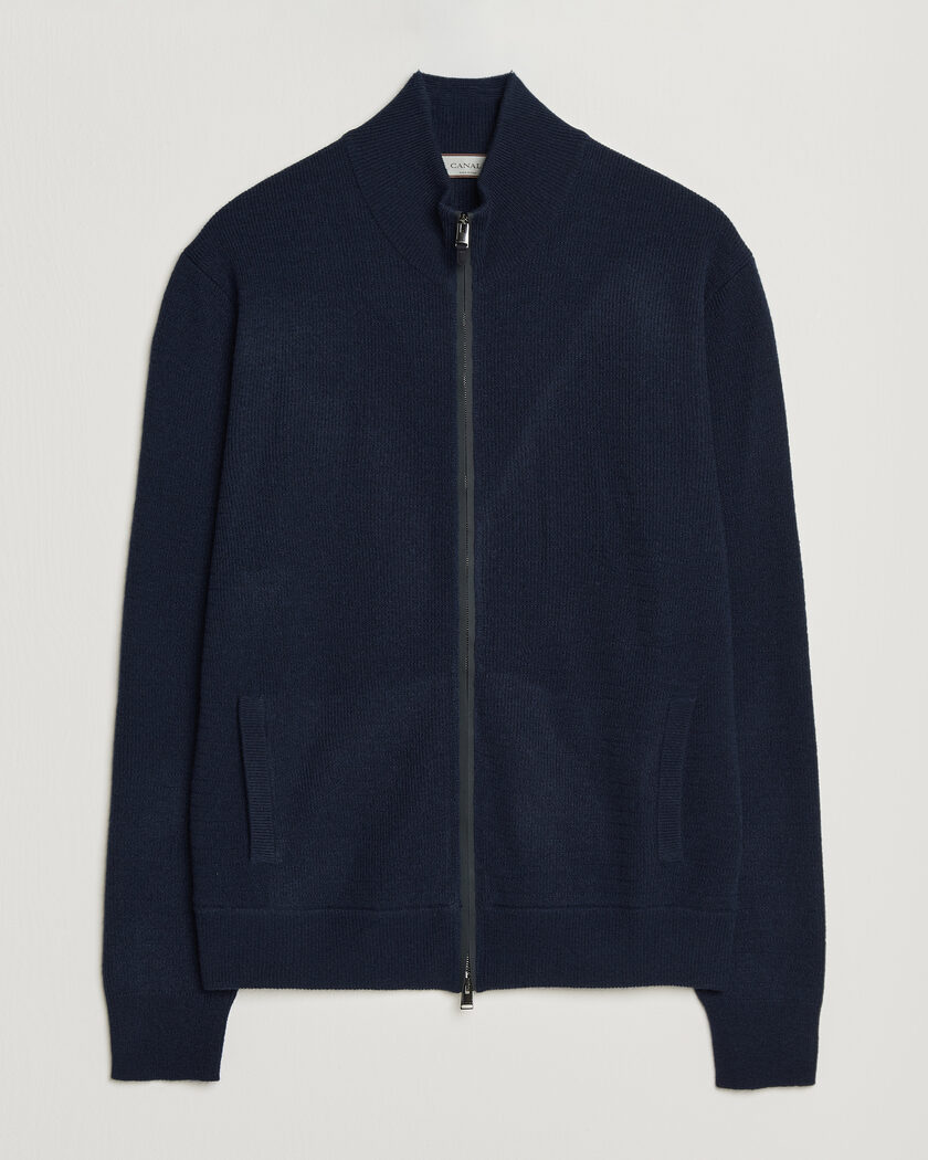 Canali Wool/Cashmere Full Zip Cardigan Navy – Blue