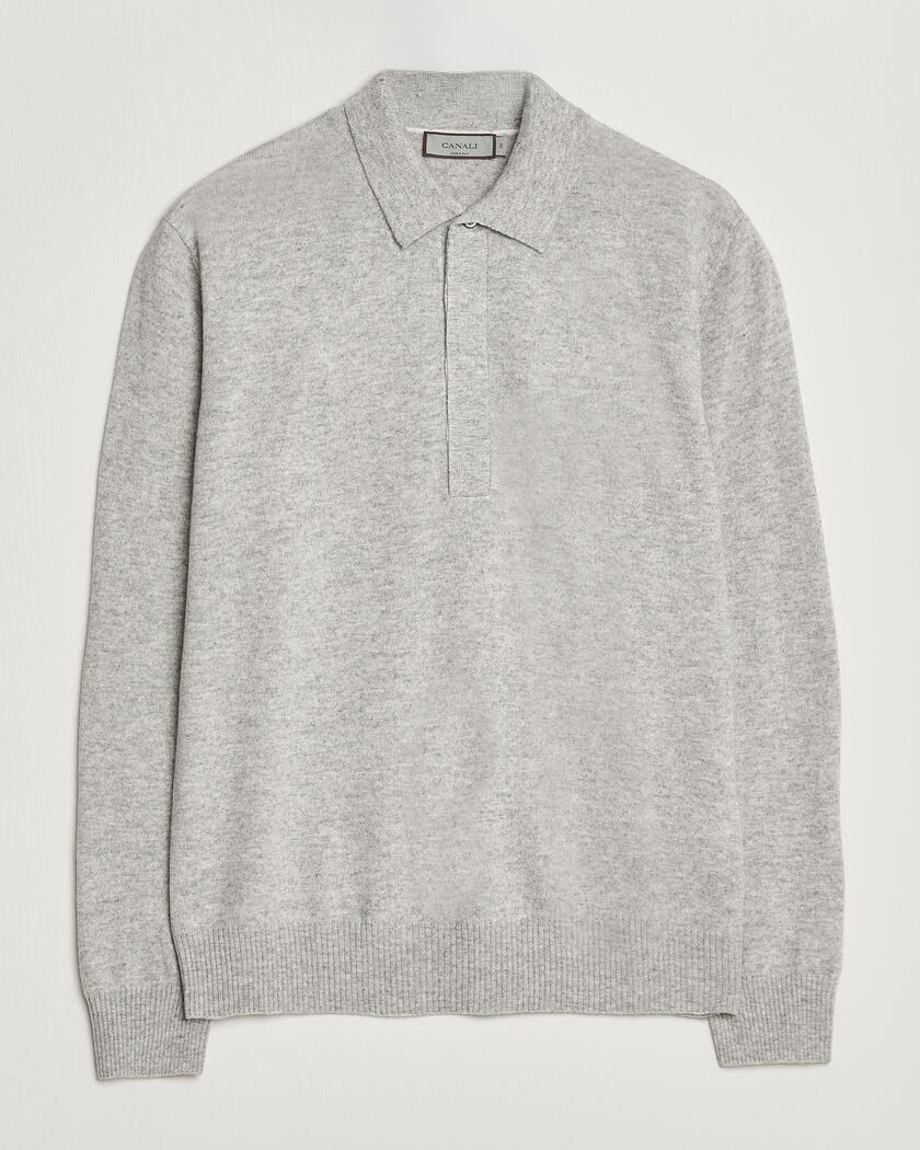 Canali Wool/Cashmere Long Sleeve Polo Light Grey – Grey