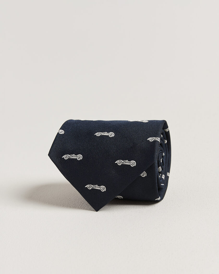 Ralph Lauren Purple Label Jacquard Race Cars Silk Tie Navy – Blue