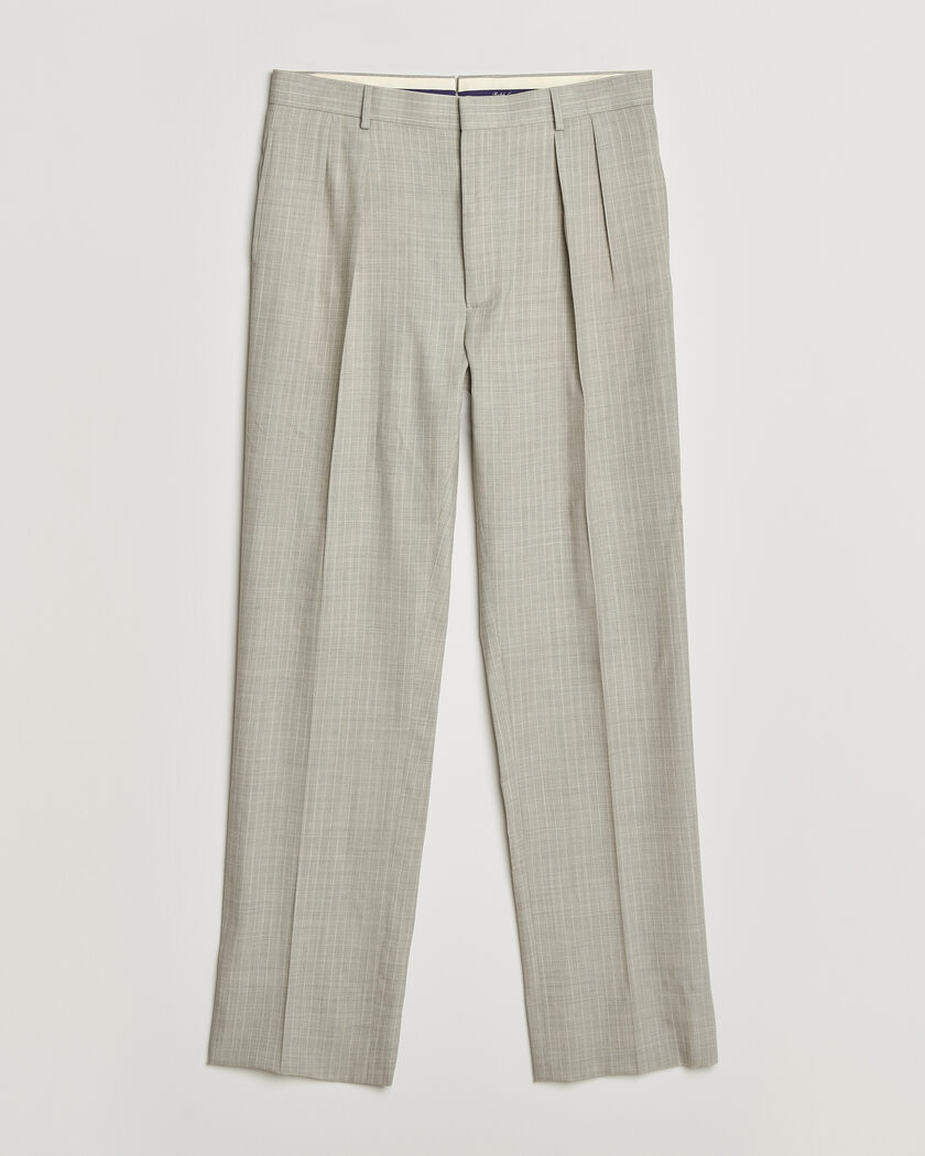 Ralph Lauren Purple Label Glenn Pinstriped Pleated Wool Trousers Grey – Grey