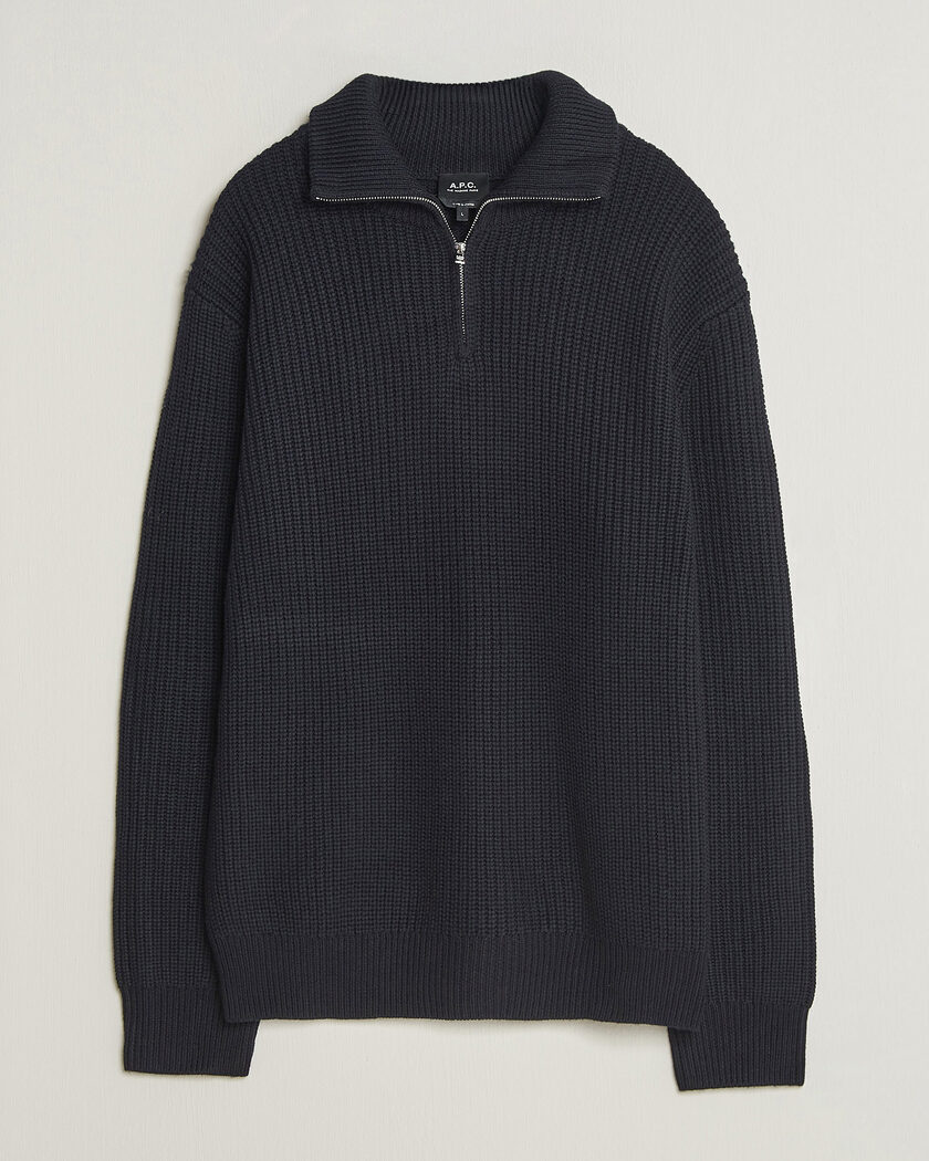 A.P.C. Daniel Wool Rib Knitted Half Zip Dark Navy – Blue