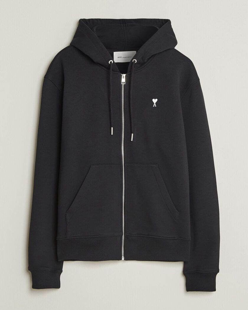 AMI Contrasted Heart Logo Full Zip Hoodie Black – Black