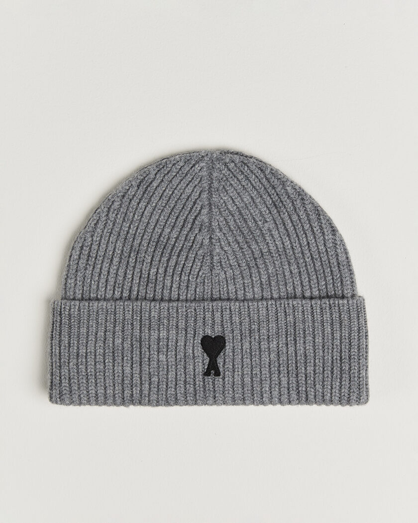 AMI Contrasted Heart Logo Beanie Light Grey Melange – Grey