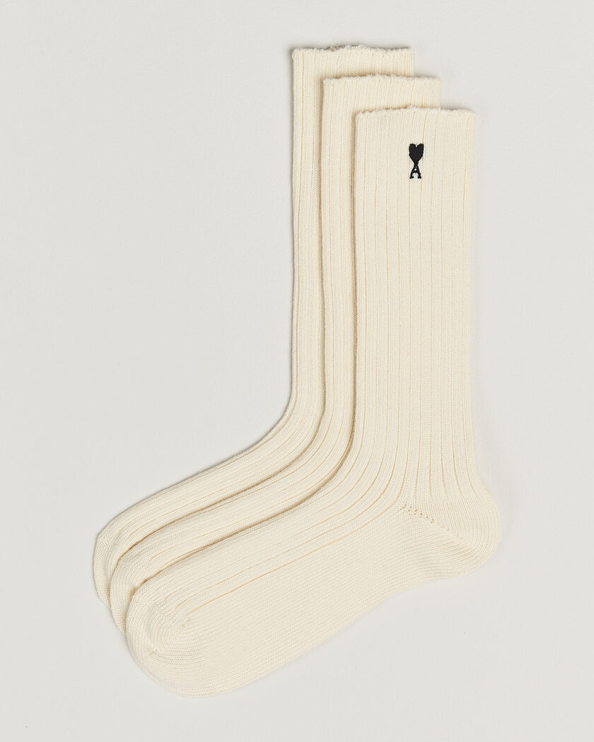 AMI 3-Pack Heart Logo Cotton Socks Ivory – White