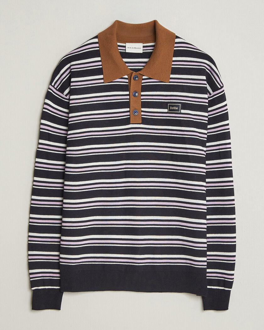 Drôle de Monsieur Striped Knitted Rugger Navy Multi – Multi-colour