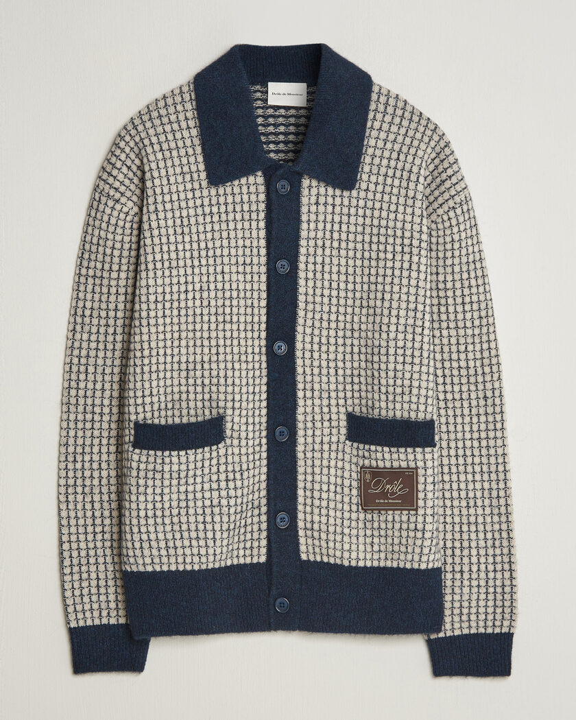John Smedley Shadow Tipped Sea Island Cotton Cardigan Navy at