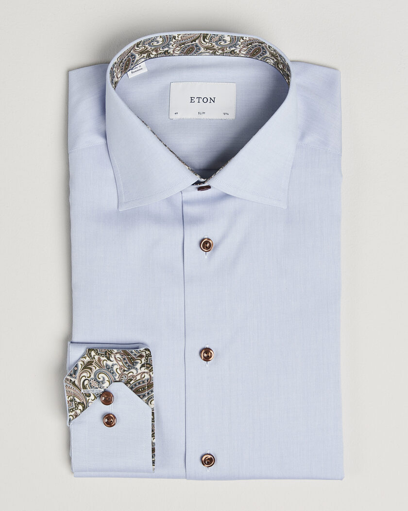Eton Slim Fit Signature Twill Contrast Shirt Light Blue – Blue