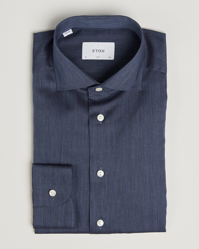 Eton Slim Fit Signature Flannel Shirt Dark Blue – Blue