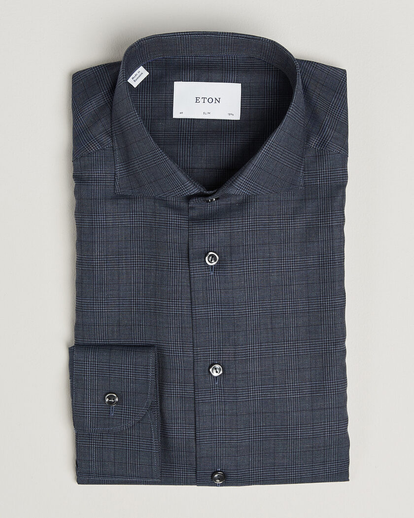 Eton Slim Fit Signature Flannel Checked Shirt Dark Blue – Blue