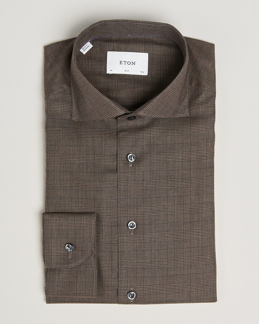 Eton Slim Fit Signature Flannel Checked Shirt Dark Brown – Brown