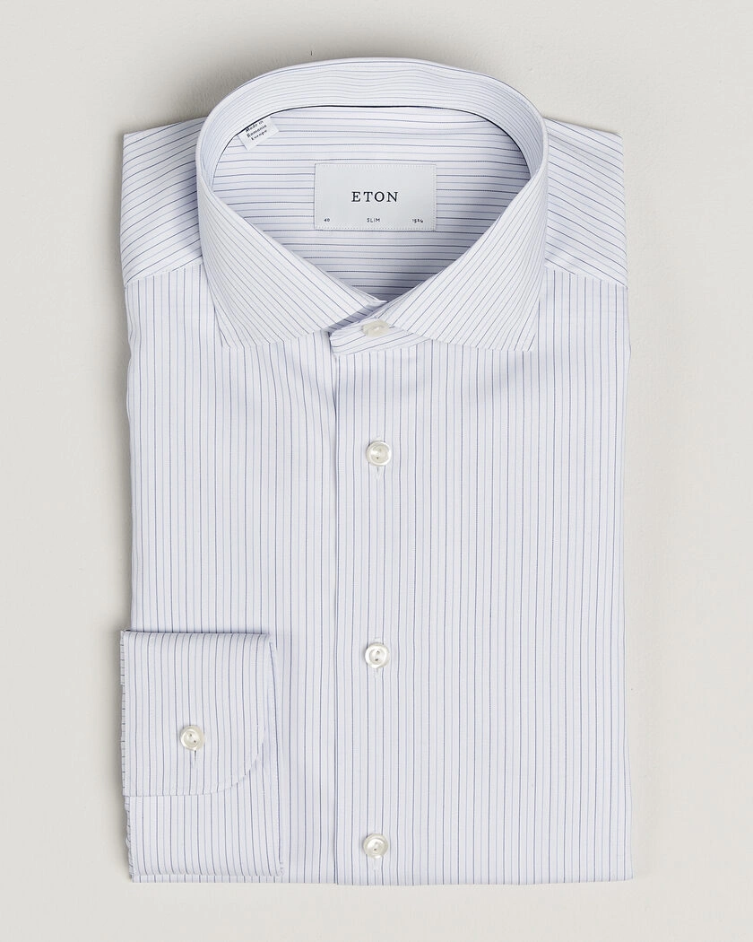 Eton Slim Fit Fine Twill Striped Shirt Light Blue – Blue