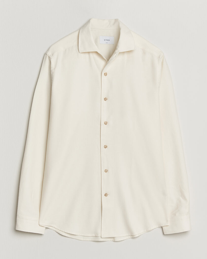 Eton Casual Fit One Piece Collar Flannel Shirt Off White – White