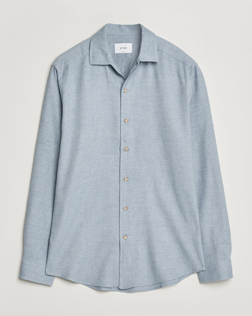 Eton Casual Fit One Piece Collar Flannel Shirt Light Blue – Blue