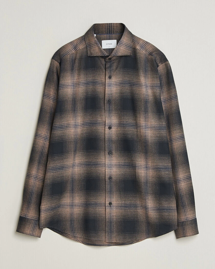 Eton Casual Fit Checked Flannel Shirt Navy Blue – Blue