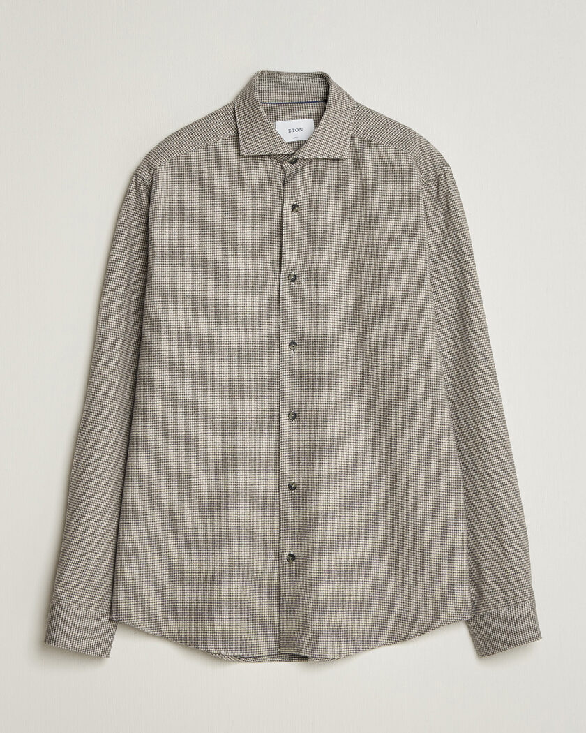 Eton Casual Fit Houndstooth Flannel Shirt Mid Grey – Grey