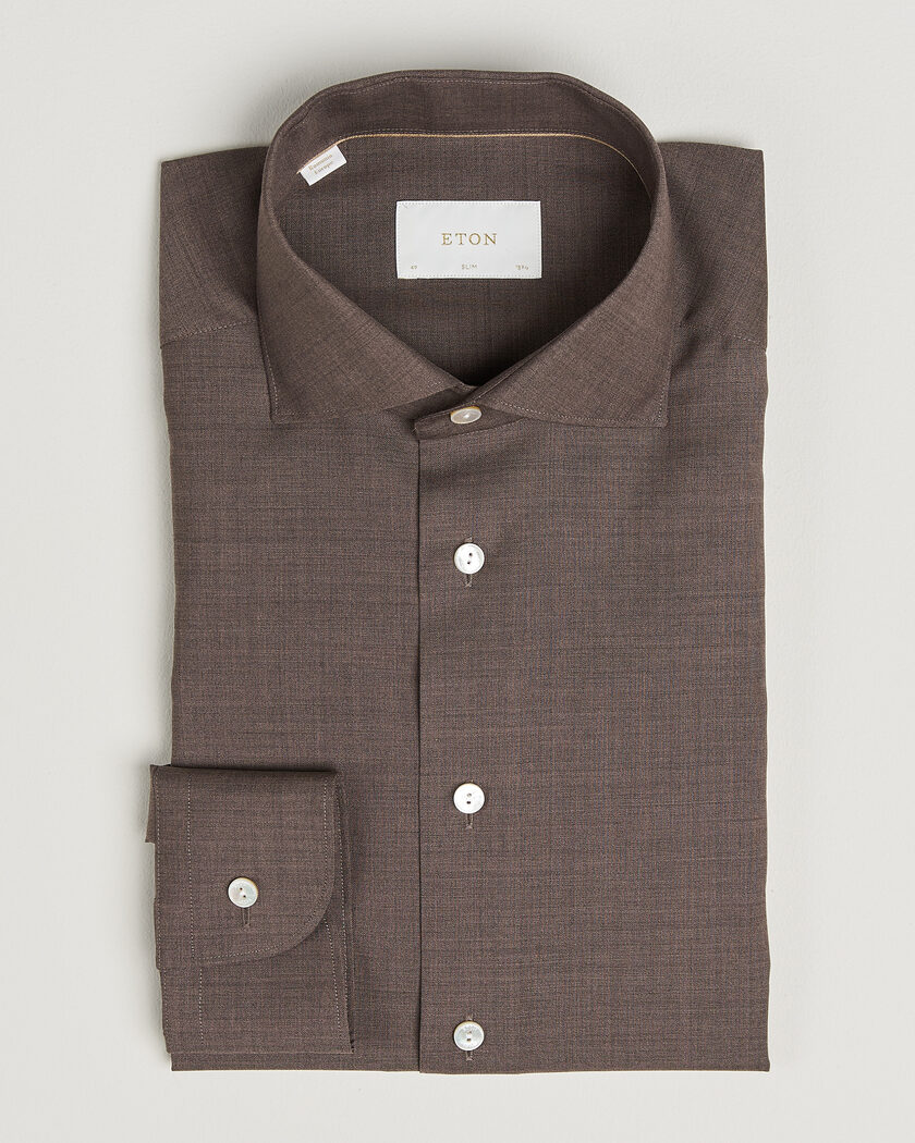 Eton Slim Fit Merino Shirt Brown – Brown