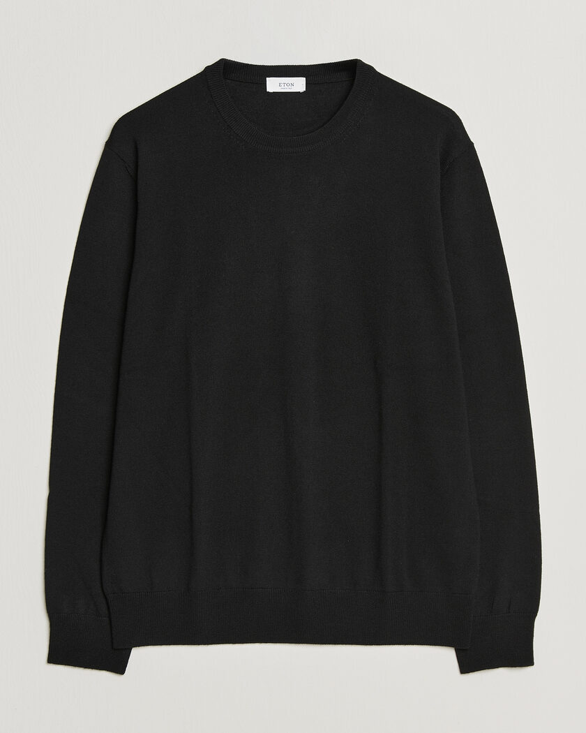 Eton Merino Wool Knitted Crew Neck Black – Black