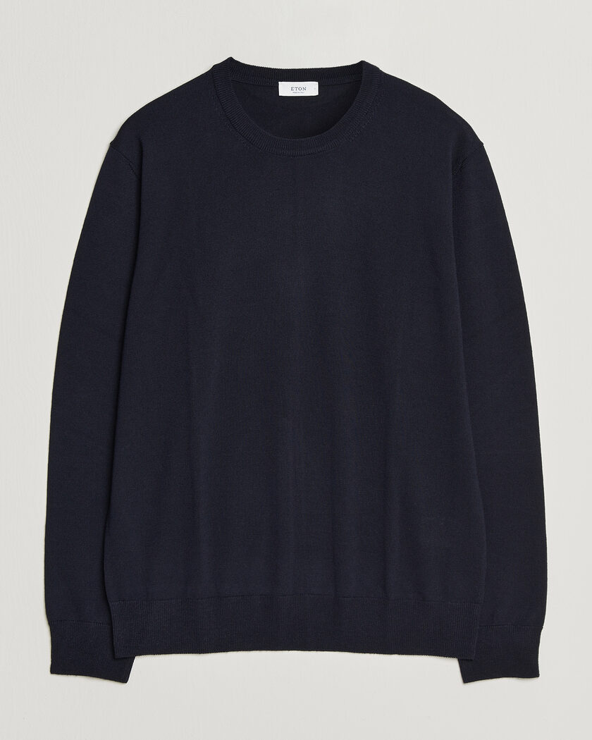 Eton Merino Wool Knitted Crew Neck Navy Blue – Blue