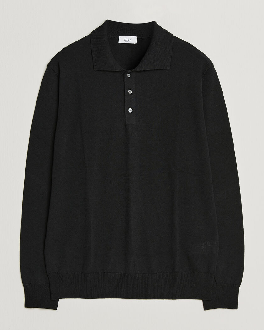 Eton Merino Wool Knitted Polo Black – Black