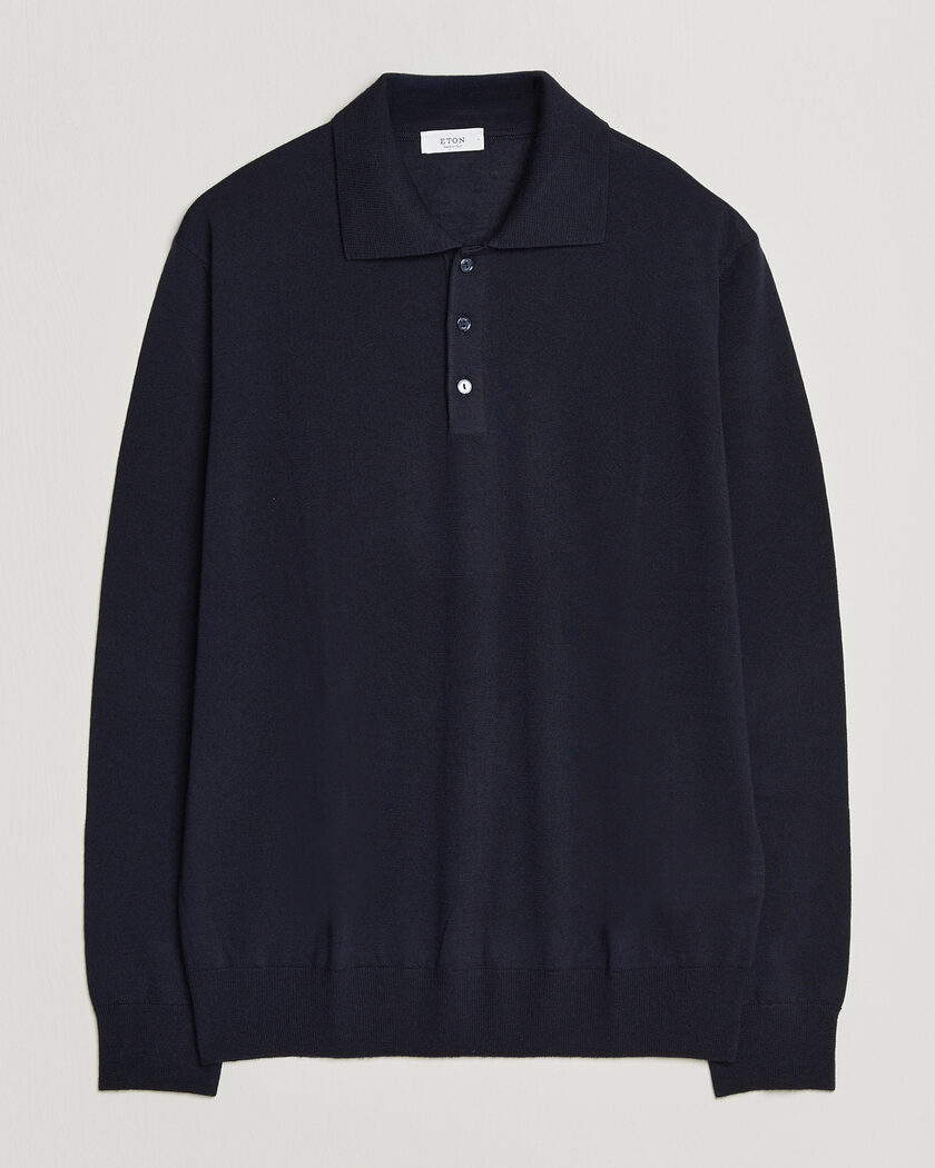 Eton Merino Wool Knitted Polo Navy Blue – Blue