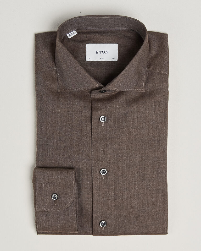 Eton Slim Fit Signature Flannel Shirt Brown – Brown