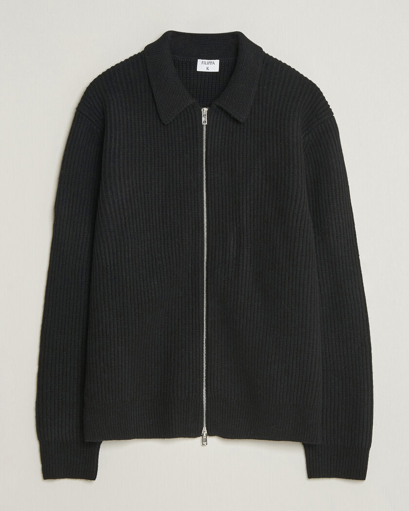 Filippa K Ribbed Wool Knitted Full Zip Black – Black
