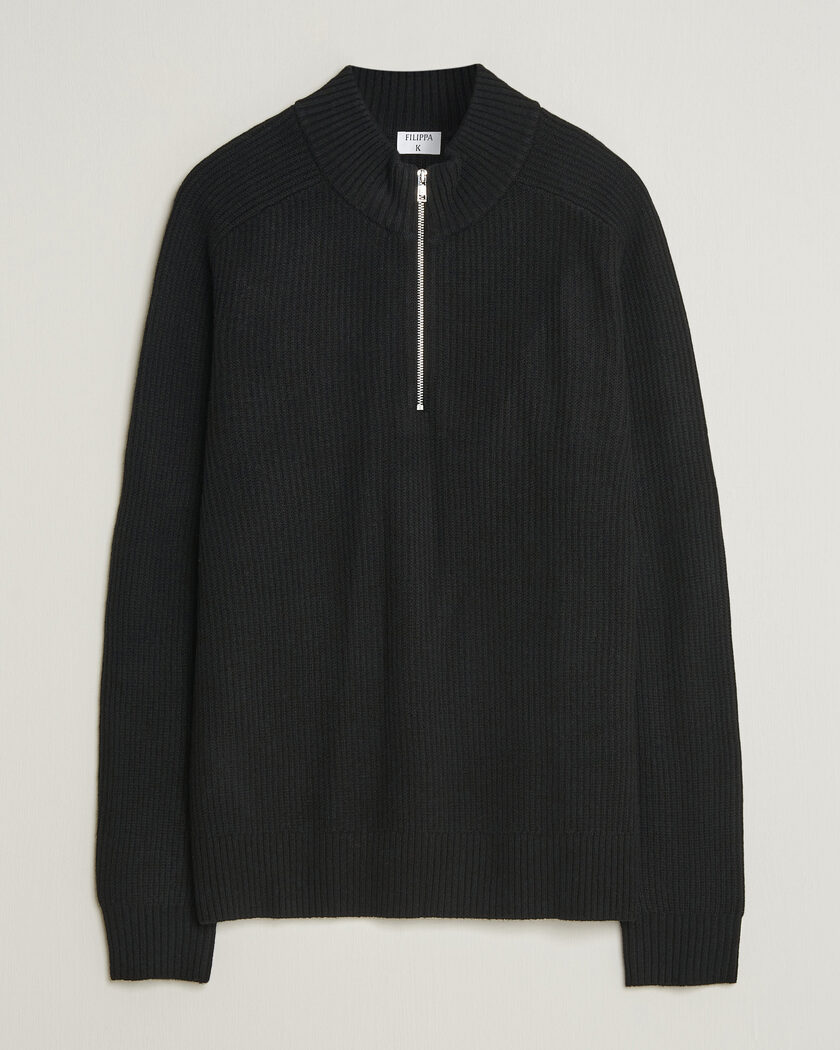 Filippa K Ribbed Wool Knitted Half Zip Black – Black