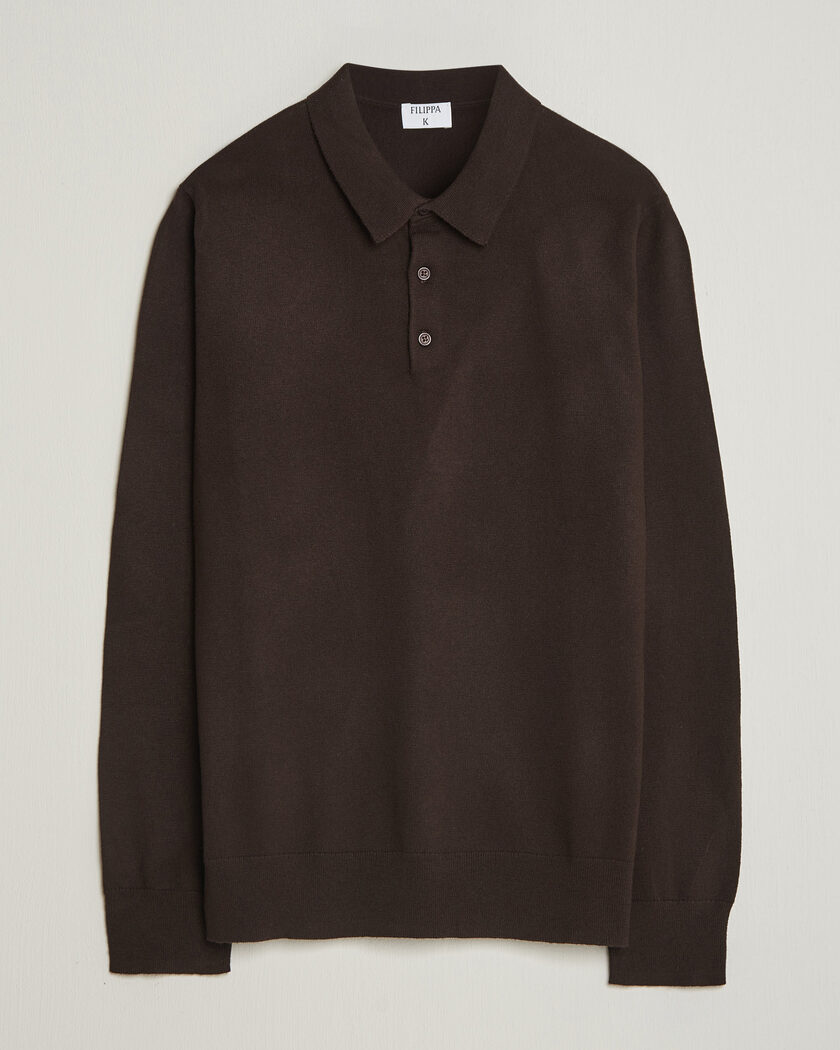 A Day's March Avoch Lambswool Polo Dark Taupe at CareOfCarl.com