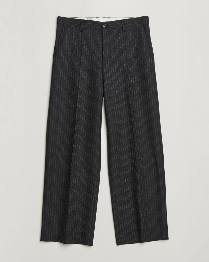 Filippa K Hector Wool Flannel Pinstriped Trousers Anthracite – Grey