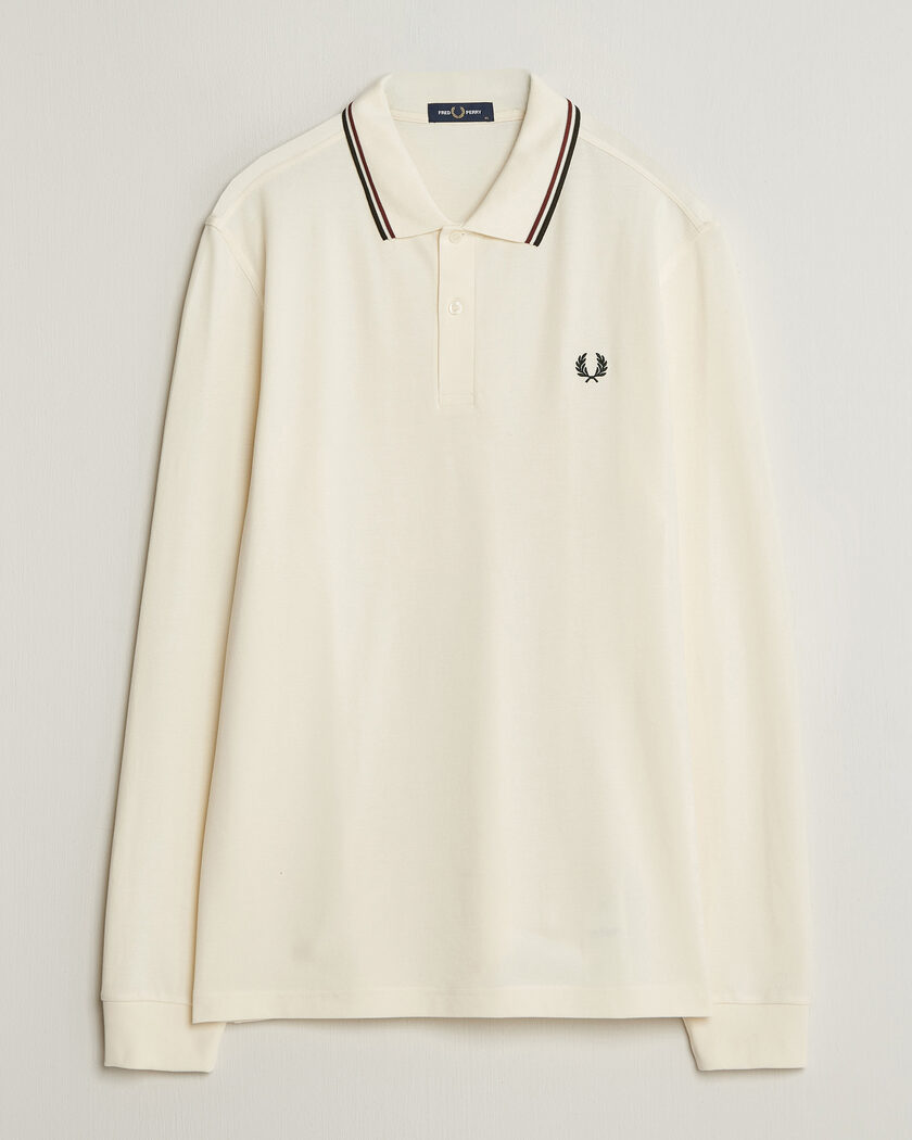 Fred Perry Twin Tipped Long Sleeve Polo Shirt Ecru – White