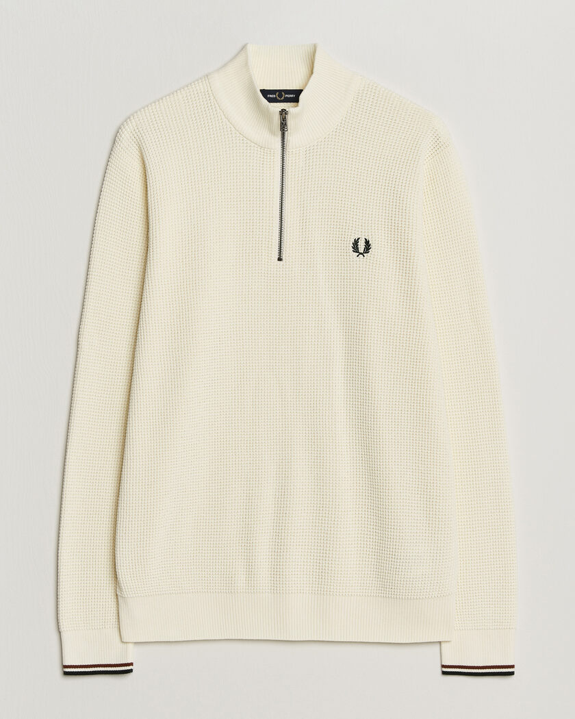 Fred Perry Waffle Stitch Half Zip Ecru – White