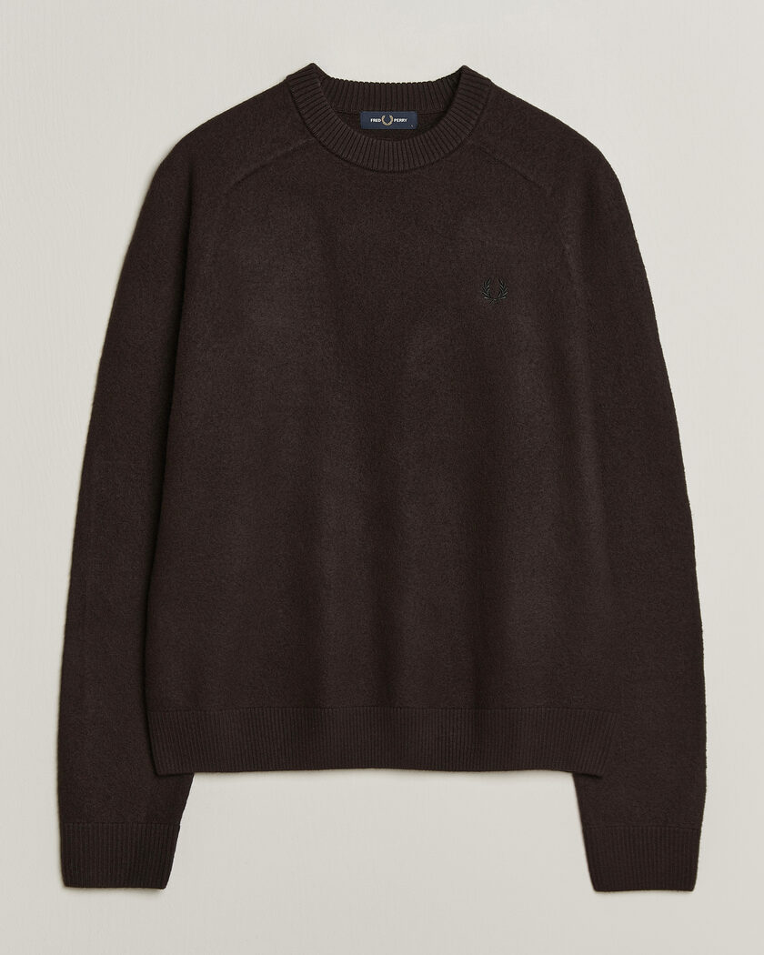 Fred Perry Wool Saddle Sleeve Crew Neck Rich Brown – Brown