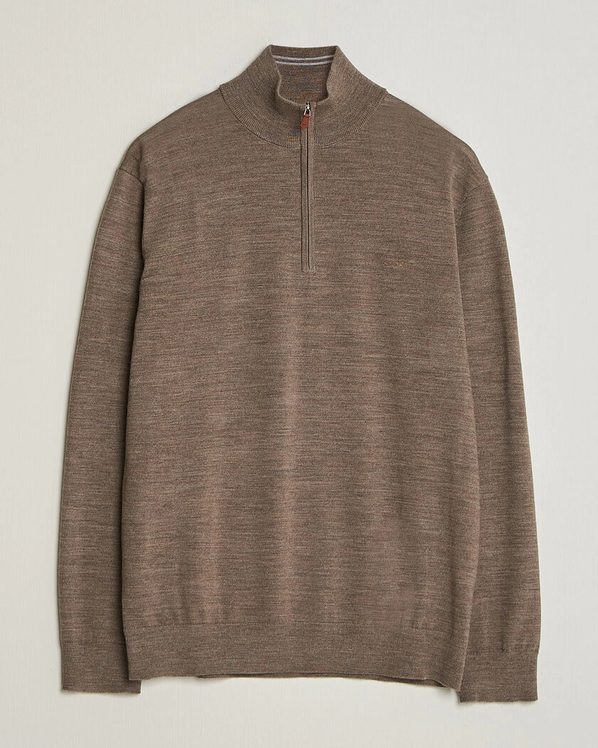Gant Extrafine Merino Knitted Half Zip Dark Hazelnut Melange – Brown