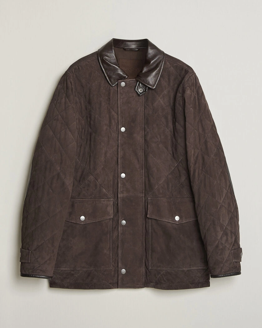Gant Quilted Suede Jacket Black Brown – Brown