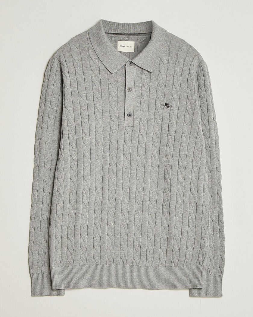 Gant Cotton Cable Polo Grey Melange – Grey