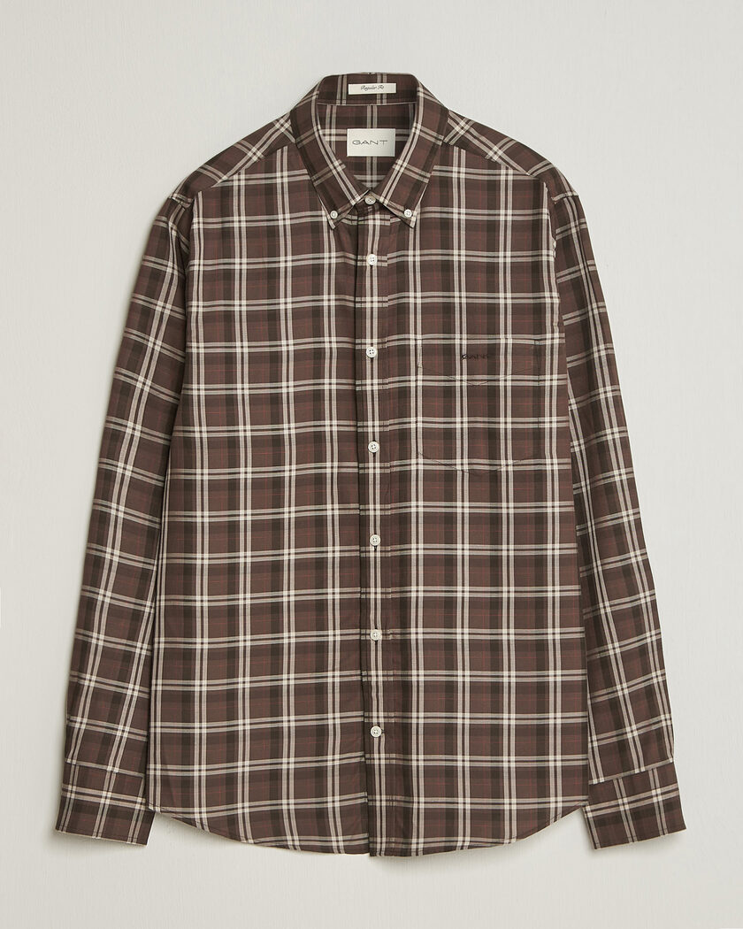 Auralee Super Light Wool Shirt Brown Check at CareOfCarl.com