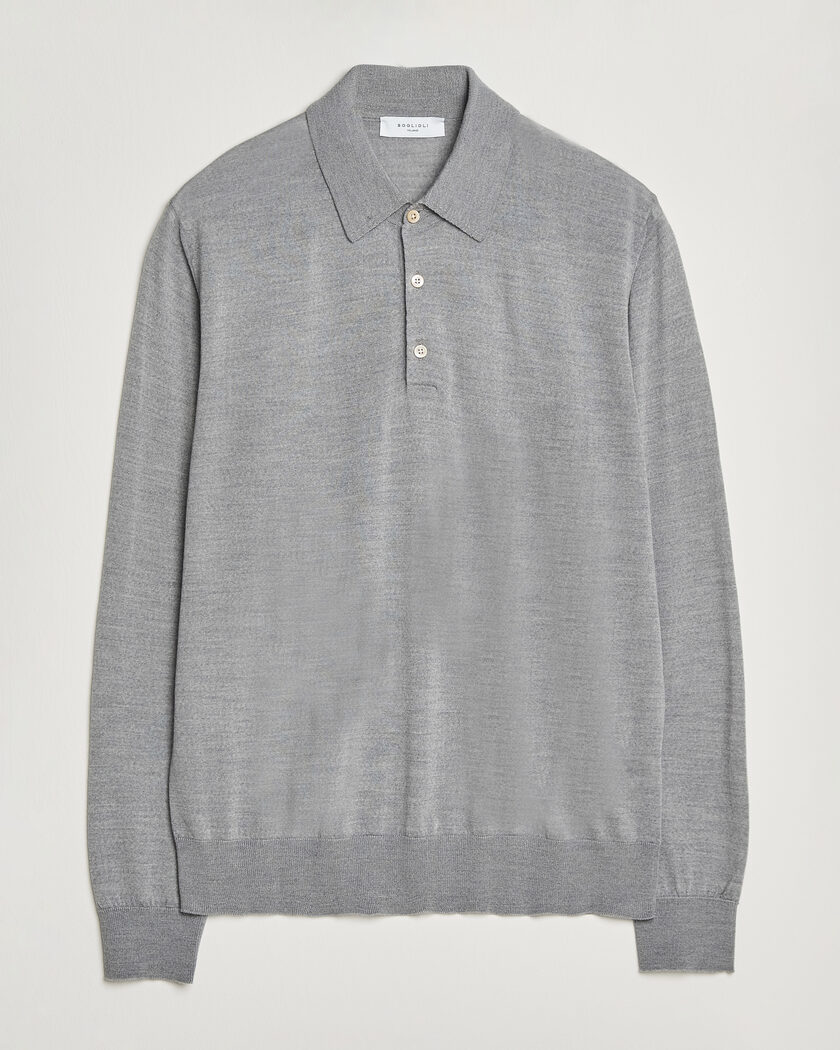 Boglioli Knitted Long Sleeve Polo Light Grey – Grey