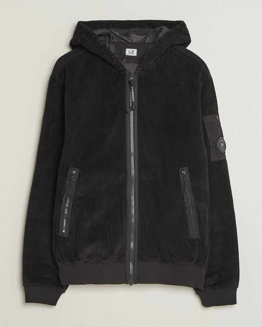 C.P. Company Light Padded Hood Corduroy Jacket Black – Black