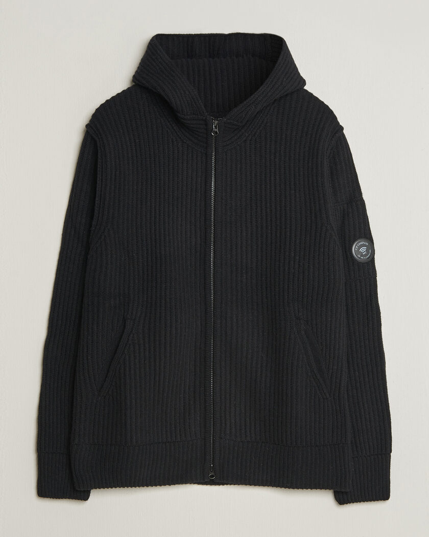 C.P. Company Heavy Lambswool Hood Zip Black – Black