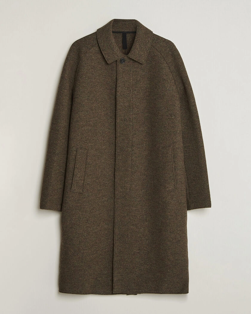 Harris Wharf London Boiled Wool Fly Front Balmacan Coat Brown/Green – Green