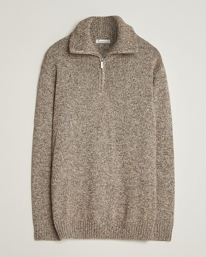 KnowledgeCotton Apparel Heavy Knitted Half Zip Brown – Brown